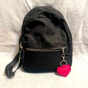 Madden Girl small black travel backpack with cute little pink heart